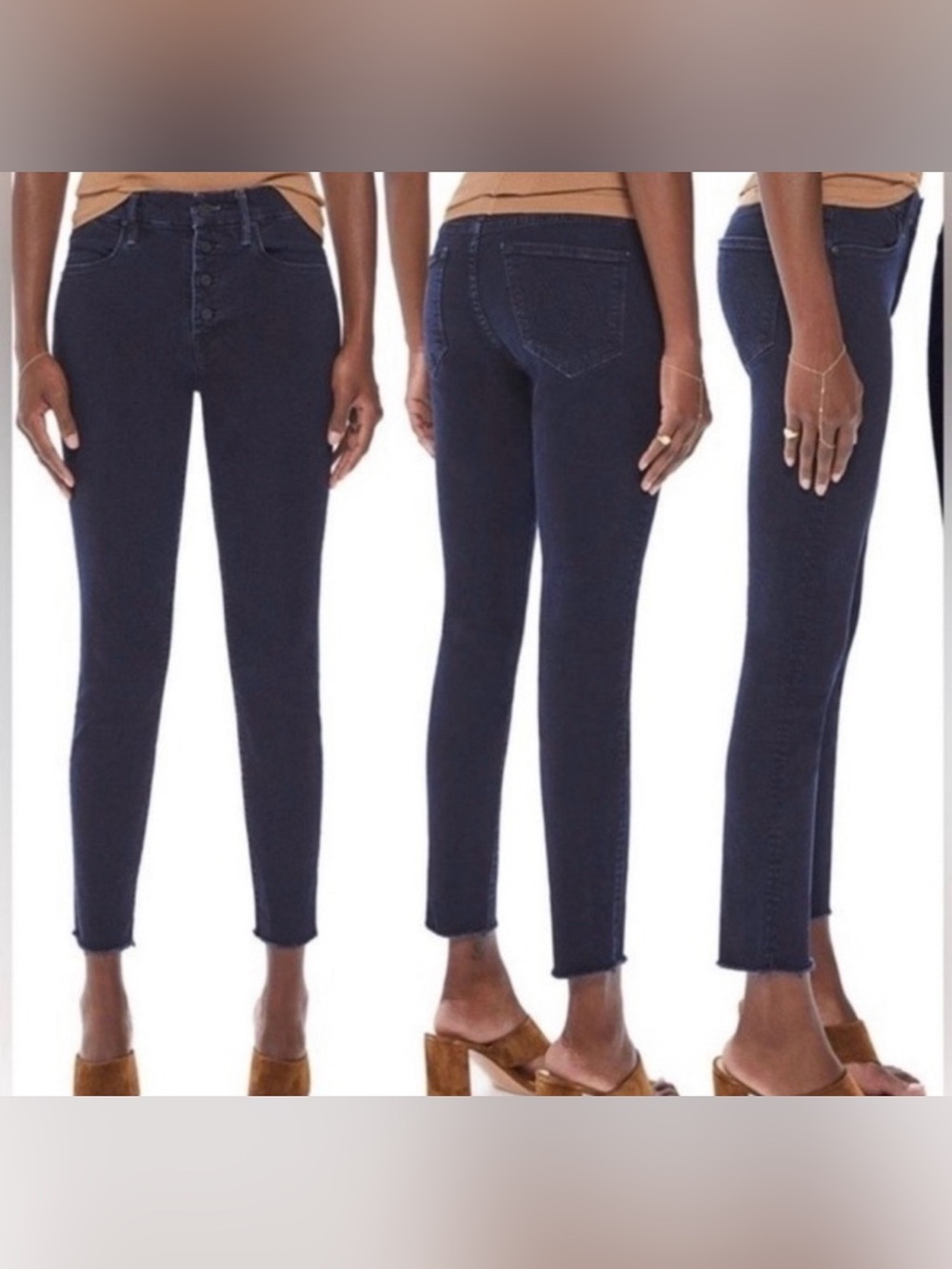 Mother The Pixie Ankle Fray Jeans Holding Hands Blue Denim Button Sz 26